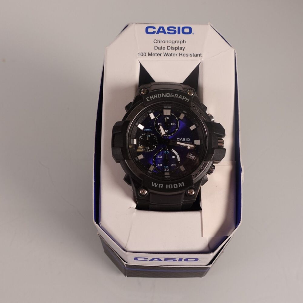 Casio MCW110H Men’s Analog Quartz Chronograph Date Display 100m Black Blue New